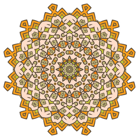 Ethnic Fractal Mandala Meditation looks like Snowflake or Maya Aztec Pattern or Flower Isolated on Whiteのイラスト素材