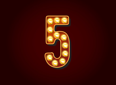 Casino or Broadway Signs style light bulb Digits Numbers Character 5のイラスト素材