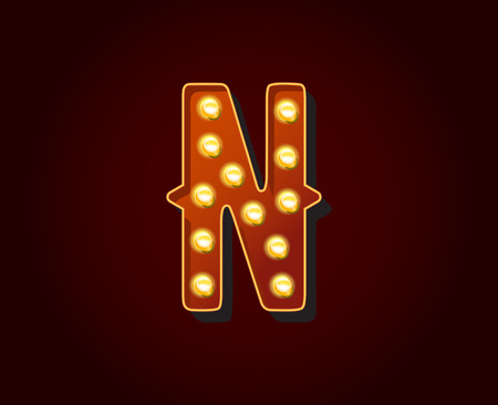 Casino or Broadway Signs style light bulb Alphabet Letter Character Nのイラスト素材