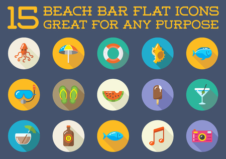Set of Beach Sea Bar Flat Iconsのイラスト素材