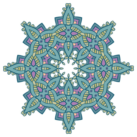 Ethnic Fractal Mandala Meditation looks like Snowflake or Maya Aztec Pattern or Flower too Isolated on Whiteのイラスト素材