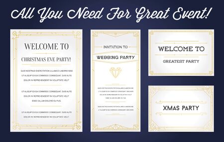 Great Style Invitation in Art Deco or Nouveau Epoch 1920's Gangster Empire or Boardwalk Era Vector Set for Main Eventのイラスト素材