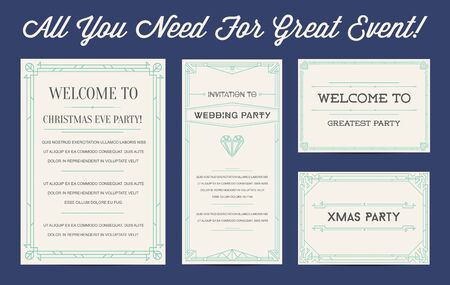 Great Style Invitation in Art Deco or Nouveau Epoch 1920's Gangster Empire or Boardwalk Era Vector Set for Main Eventのイラスト素材