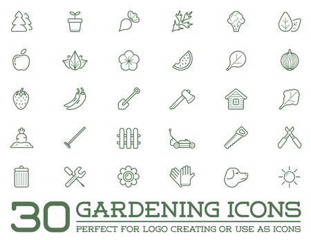 Set of Vector Garden and Farm Elements and Fruits or Vegetables Icons Illustration can be used as Logo or Icon in premium qualityのイラスト素材