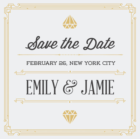 Vintage Style Invitation for Wedding Save the Day in Art Deco or Nouveau Epoch 1920's Gangster Era Vectorのイラスト素材
