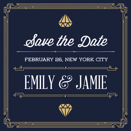 Vintage Style Invitation for Wedding Save the Day in Art Deco or Nouveau Epoch 1920's Gangster Era Vectorのイラスト素材