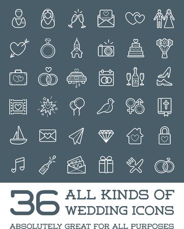 All Kinds of Wedding Marriage or Bridal Icons Set Vectorのイラスト素材
