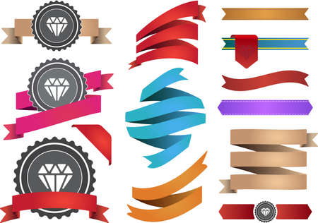 Big Set of Colorful Ribbons and Labels in Vector Retro and Vintage for All Purposesのイラスト素材