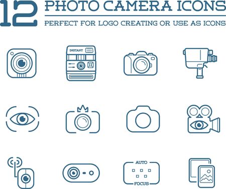 Set of Vector Photo or Camera Elements and Video Camera Signs Illustrationのイラスト素材