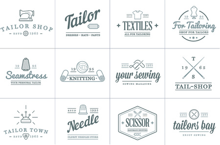 Set of Vector Tailoring Tailor Sew Elements and Sewing Knitting Illustrationのイラスト素材