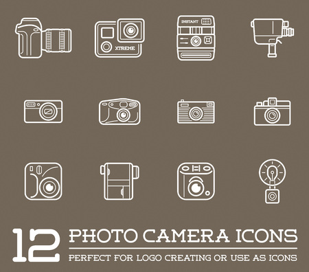 Set of Vector Photo or Camera Elements and Video Camera Signs Illustrationのイラスト素材