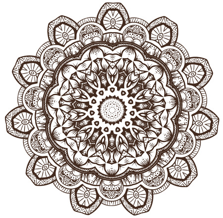Ethnic Fractal Mandala Vector Meditation looks like Snowflake or Maya Aztec Pattern or Flower too Isolated on Whiteのイラスト素材