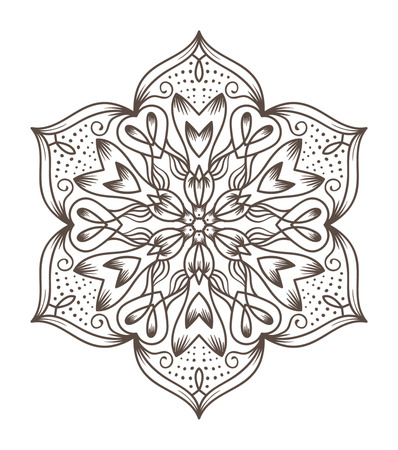 Ethnic Fractal Mandala Vector Meditation looks like Snowflake or Maya Aztec Pattern or Flower too Isolated on Whiteのイラスト素材