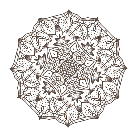 Ethnic Fractal Mandala Vector Meditation looks like Snowflake or Maya Aztec Pattern or Flower too Isolated on Whiteのイラスト素材