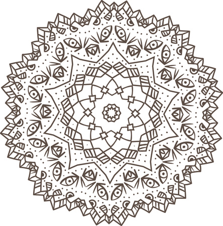 Ethnic Fractal Mandala Vector Meditation looks like Snowflake or Maya Aztec Pattern or Flower too Isolated on Whiteのイラスト素材
