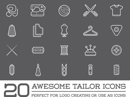 Set of Vector Tailoring Tailor Sew Elements and Sewing Knitting Illustrationのイラスト素材