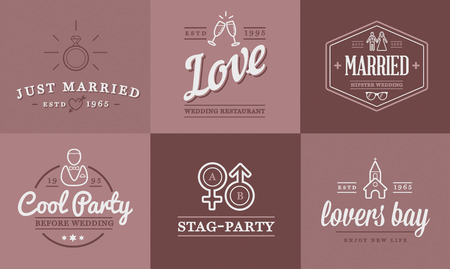 Set of Vector Wedding Love Elements Merry Me Illustrationのイラスト素材