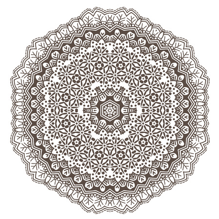 Ethnic Fractal Mandala Vector Meditation looks like Snowflake or Maya Aztec Pattern or Flower too Isolated on Whiteのイラスト素材