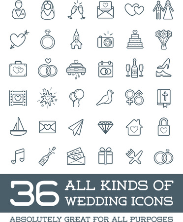 All Kinds of Wedding Marriage or Bridal Icons Set Vectorのイラスト素材