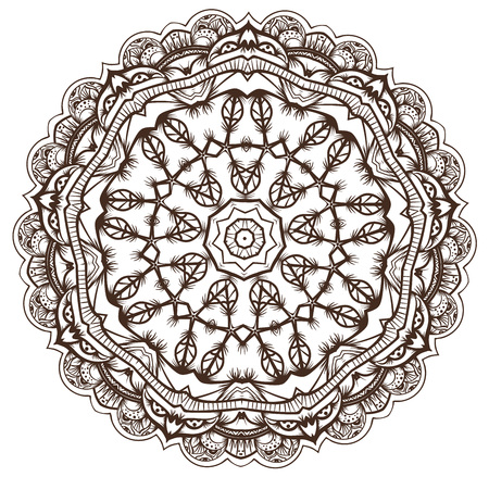 Ethnic Fractal Mandala Vector Meditation looks like Snowflake or Maya Aztec Pattern or Flower too Isolated on Whiteのイラスト素材