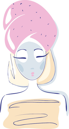 Beauty female in towel face mask clay mask, Isolated on white. Hand-drawn style vector illustration iconのイラスト素材