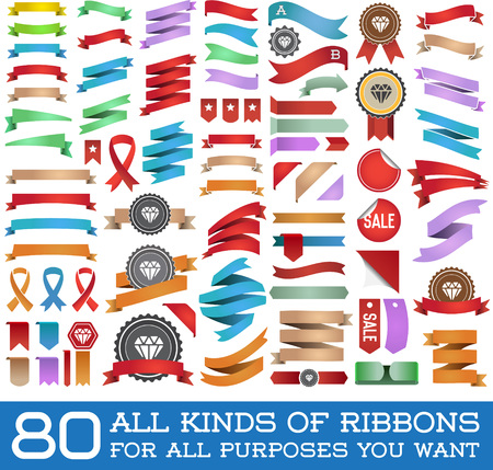 Big Set of Colorful Ribbons and Labels in Vector Retro and Vintage for All Purposesのイラスト素材