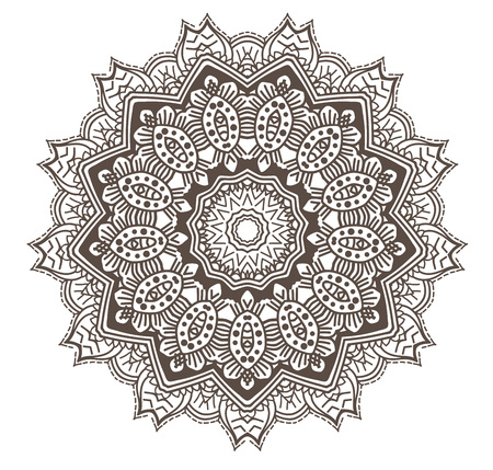 Ethnic Fractal Mandala Vector Meditation looks like Snowflake or Maya Aztec Pattern or Flower too Isolated on Whiteのイラスト素材