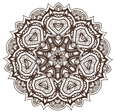 Ethnic Fractal Mandala Vector Meditation looks like Snowflake or Maya Aztec Pattern or Flower too Isolated on Whiteのイラスト素材