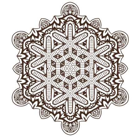 Ethnic Fractal Mandala Vector Meditation looks like Snowflake or Maya Aztec Pattern or Flower too Isolated on Whiteのイラスト素材
