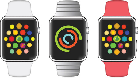 Trendy Colorful Vector Illustration Icon of Aluminium Smart Watch with Smartwatch Interfaceのイラスト素材
