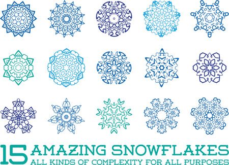 Set of Snowflakes Fractals or Mandala icons great for christmas or ethnic use in vectorのイラスト素材