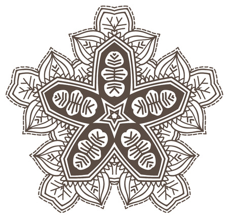 Ethnic Fractal Mandala Vector Meditation looks like Snowflake or Maya Aztec Pattern or Flower too Isolated on Whiteのイラスト素材