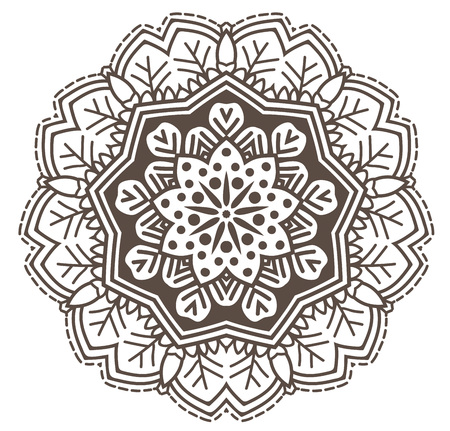 Ethnic Fractal Mandala Vector Meditation looks like Snowflake or Maya Aztec Pattern or Flower too Isolated on Whiteのイラスト素材