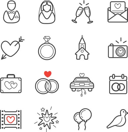 All Kinds of Wedding Marriage or Bridal Icons Set Vectorのイラスト素材