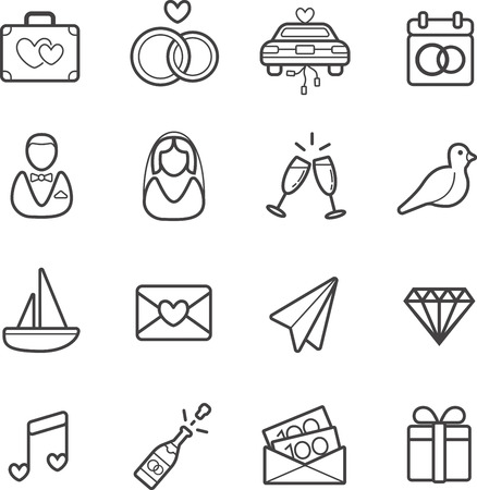 All Kinds of Wedding Marriage or Bridal Icons Set Vectorのイラスト素材
