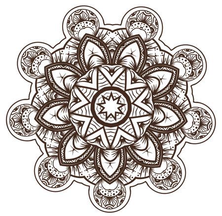 Ethnic Fractal Mandala Vector Meditation looks like Snowflake or Maya Aztec Pattern or Flower too Isolated on Whiteのイラスト素材