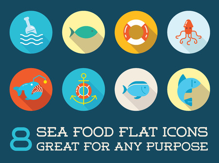 Set of Vector Sea Food Elements and Sea Signs Illustrationのイラスト素材