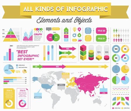 Infographics Elements and Objects Big Huge Set All Kinds of Infographic Modern for Business with Flat Design For Web, Print Booklets Brochures or Applicationsのイラスト素材
