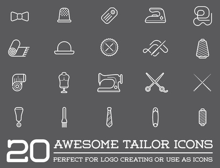 Set of Vector Tailoring Tailor Sew Elements and Sewing Knitting Illustrationのイラスト素材