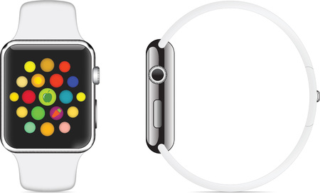 Trendy Colorful Vector Illustration Icon of Smart Watch with Smart Interfaceのイラスト素材