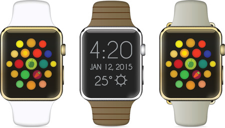 Trendy Colorful Vector Illustration Icon of Aluminium Smart Watch with Smartwatch Interfaceのイラスト素材