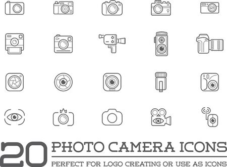 Set of Vector Photo Camera Photography Elements and Video Camera Icons Illustrationのイラスト素材