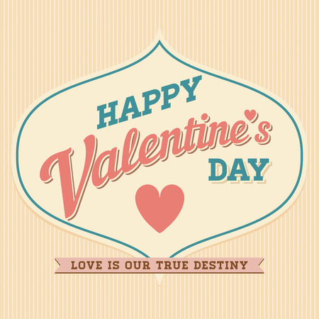 Happy Valentine's Day Hand Lettering Typographical Vector Background in Vintage Retro Old Style Labelのイラスト素材
