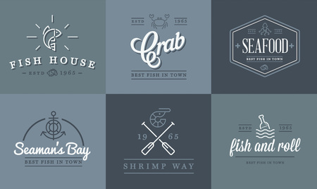 Set of Vector Sea Food Elements and Sea Signs Illustrationのイラスト素材