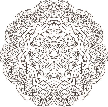 Ethnic Fractal Mandala Vector Meditation looks like Snowflake or Maya Aztec Pattern or Flower too Isolated on Whiteのイラスト素材