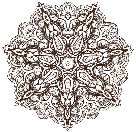 Ethnic Fractal Mandala Vector Meditation looks like Snowflake or Maya Aztec Pattern or Flower too Isolated on Whiteのイラスト素材