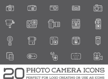Set of Vector Photo Camera Photography Elements and Video Camera Icons Illustrationのイラスト素材