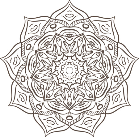 Ethnic Fractal Mandala Vector Meditation looks like Snowflake or Maya Aztec Pattern or Flower too Isolated on Whiteのイラスト素材