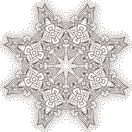 Ethnic Fractal Mandala Vector Meditation looks like Snowflake or Maya Aztec Pattern or Flower too Isolated on Whiteのイラスト素材