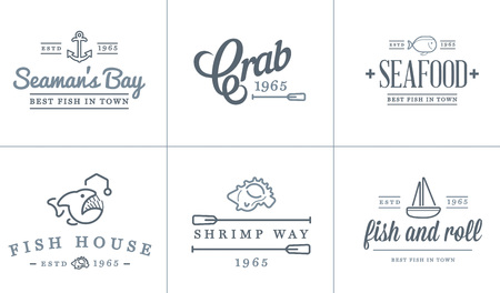 Set of Vector Sea Food Elements and Sea Signs Illustrationのイラスト素材
